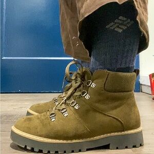 Olive Green Suede Lace-Up Boots